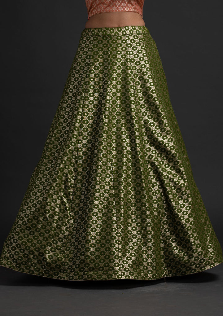 Mehendi Zariwork Banarasi Designer Skirt - koskii