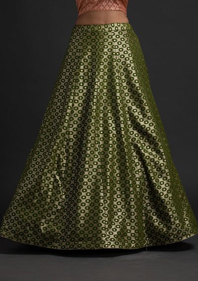 Mehendi Zariwork Banarasi Designer Skirt - koskii