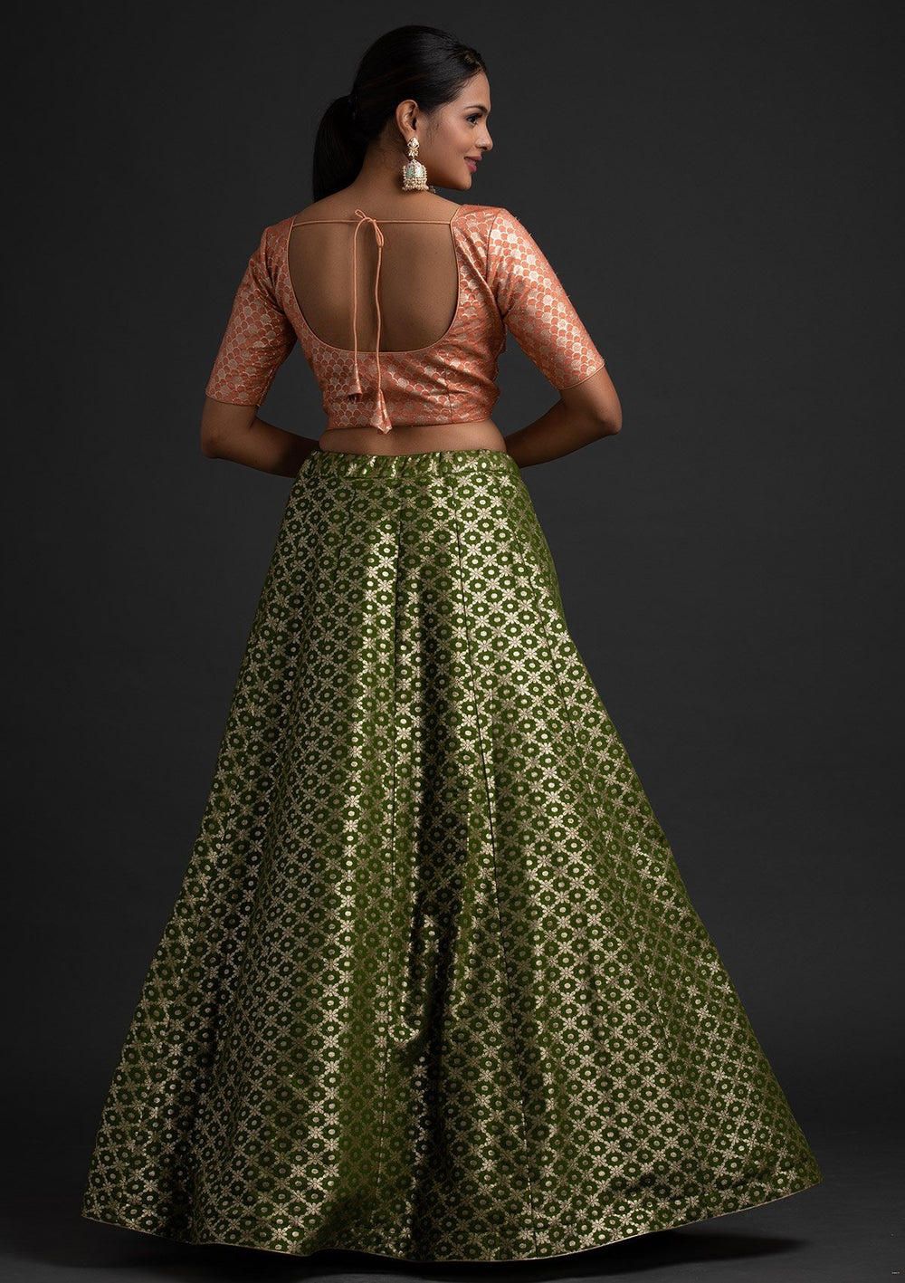 Mehendi Zariwork Banarasi Designer Skirt - koskii