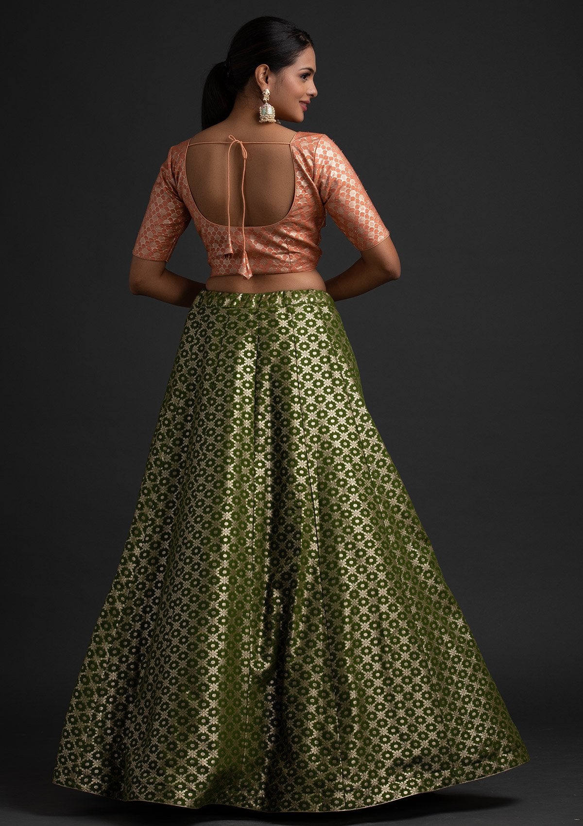 Mehendi Zariwork Banarasi Designer Skirt - koskii