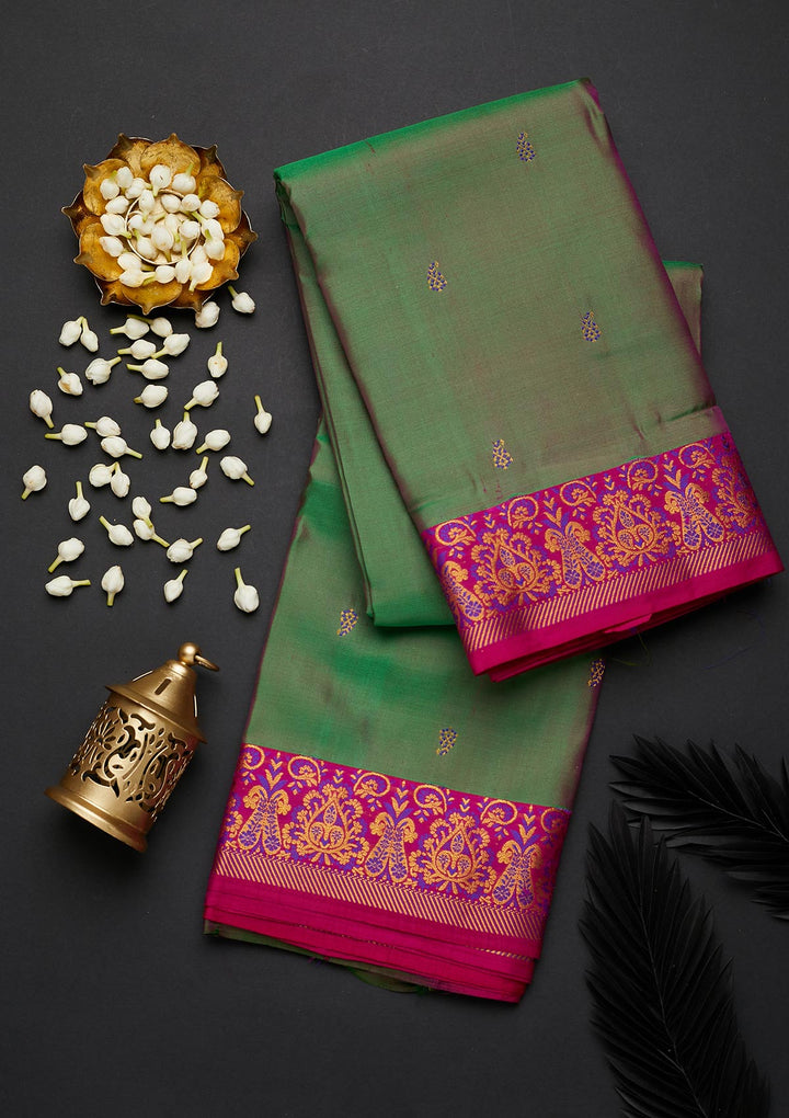 Mehendi Zariwork Pure Silk Designer Saree - Koskii