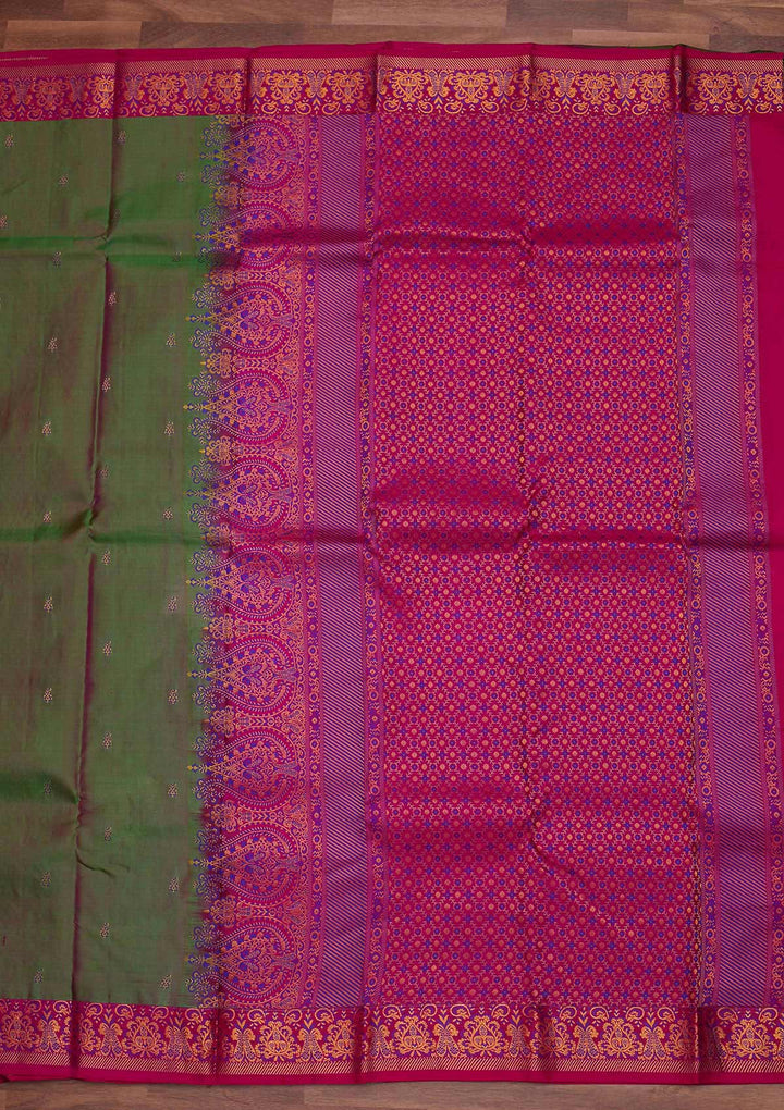 Mehendi Zariwork Pure Silk Designer Saree - Koskii