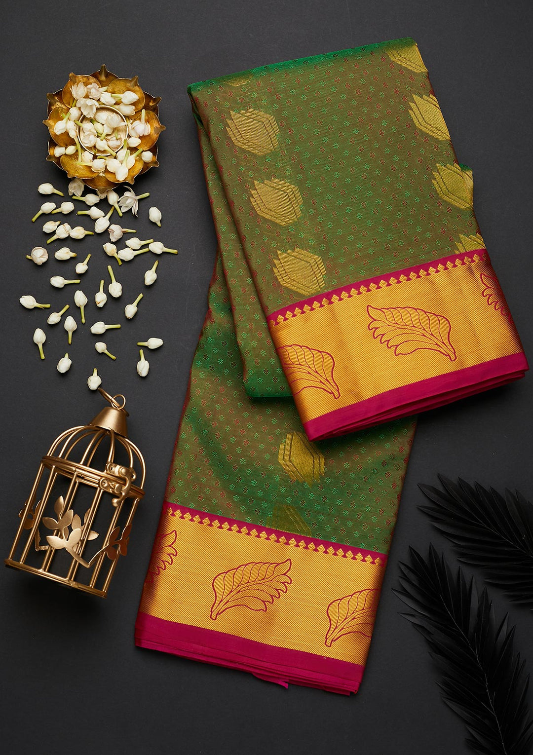 Mehendi Zariwork Pure Silk Designer Saree - Koskii