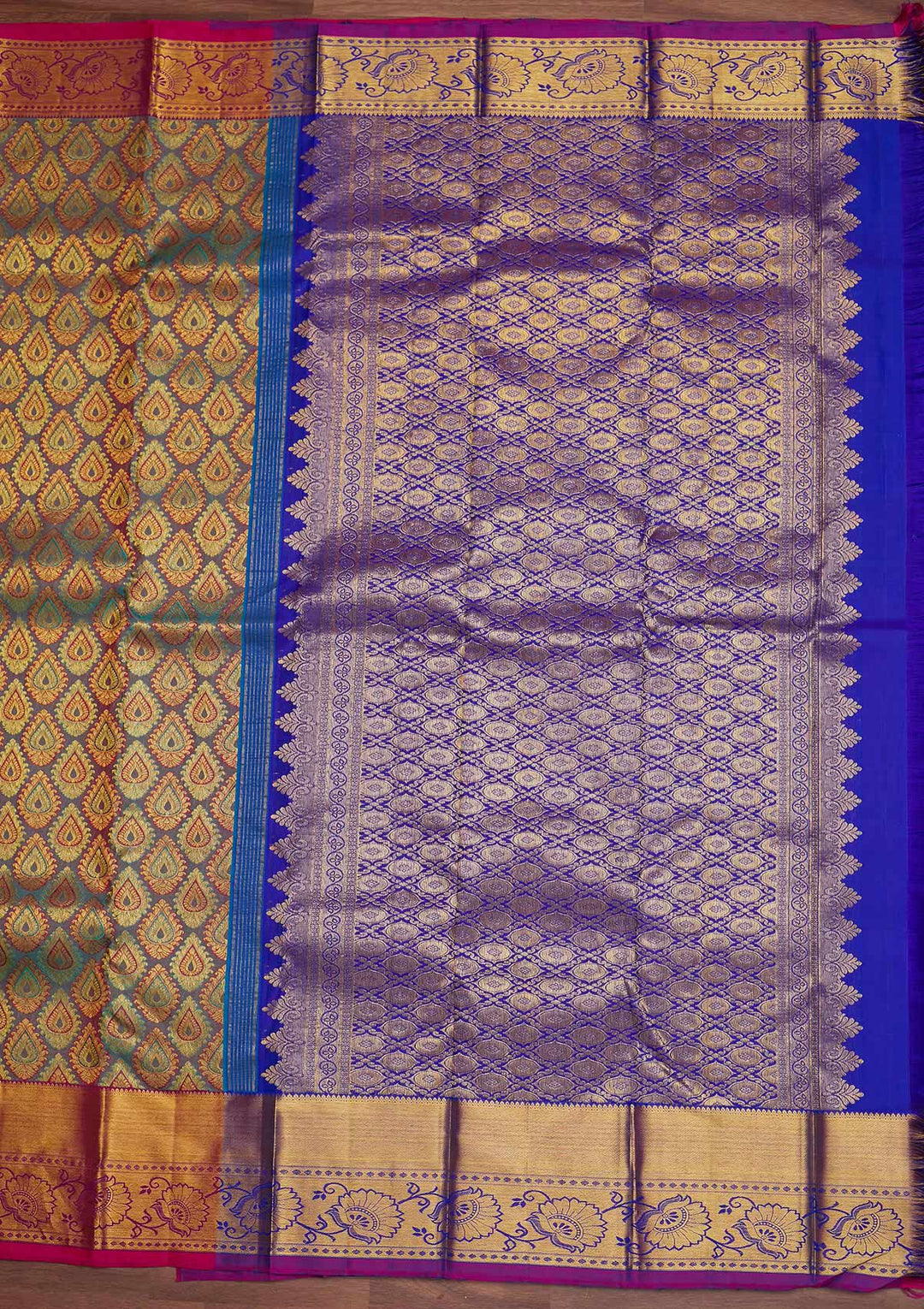 Mehendi Zariwork Pure Silk Designer Saree - Koskii