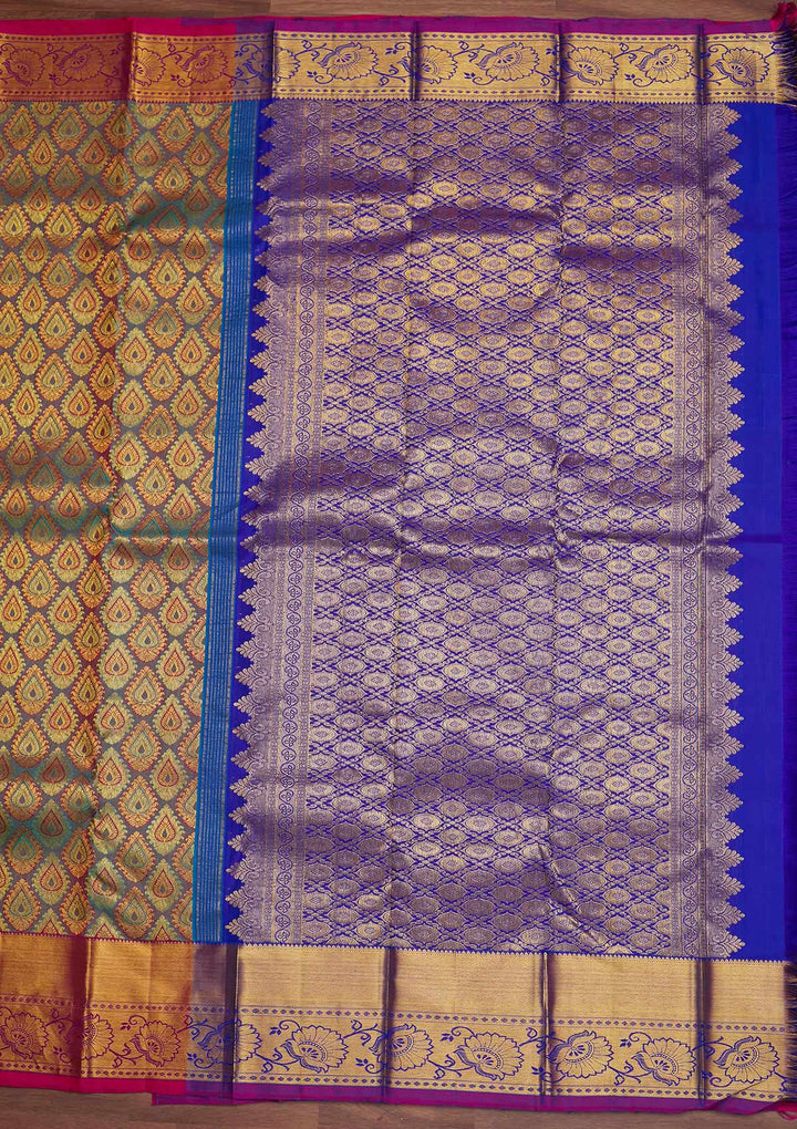 Mehendi Zariwork Pure Silk Designer Saree - Koskii