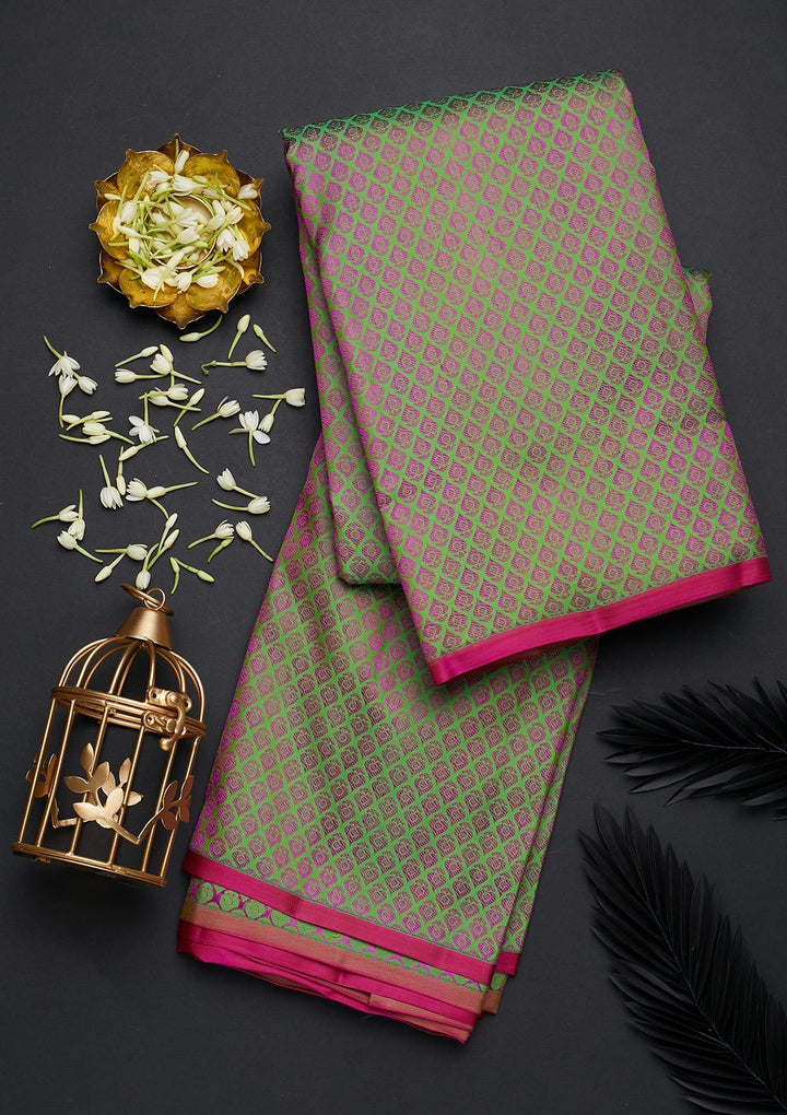 Mehendi Zariwork Pure Silk Designer Saree - Koskii