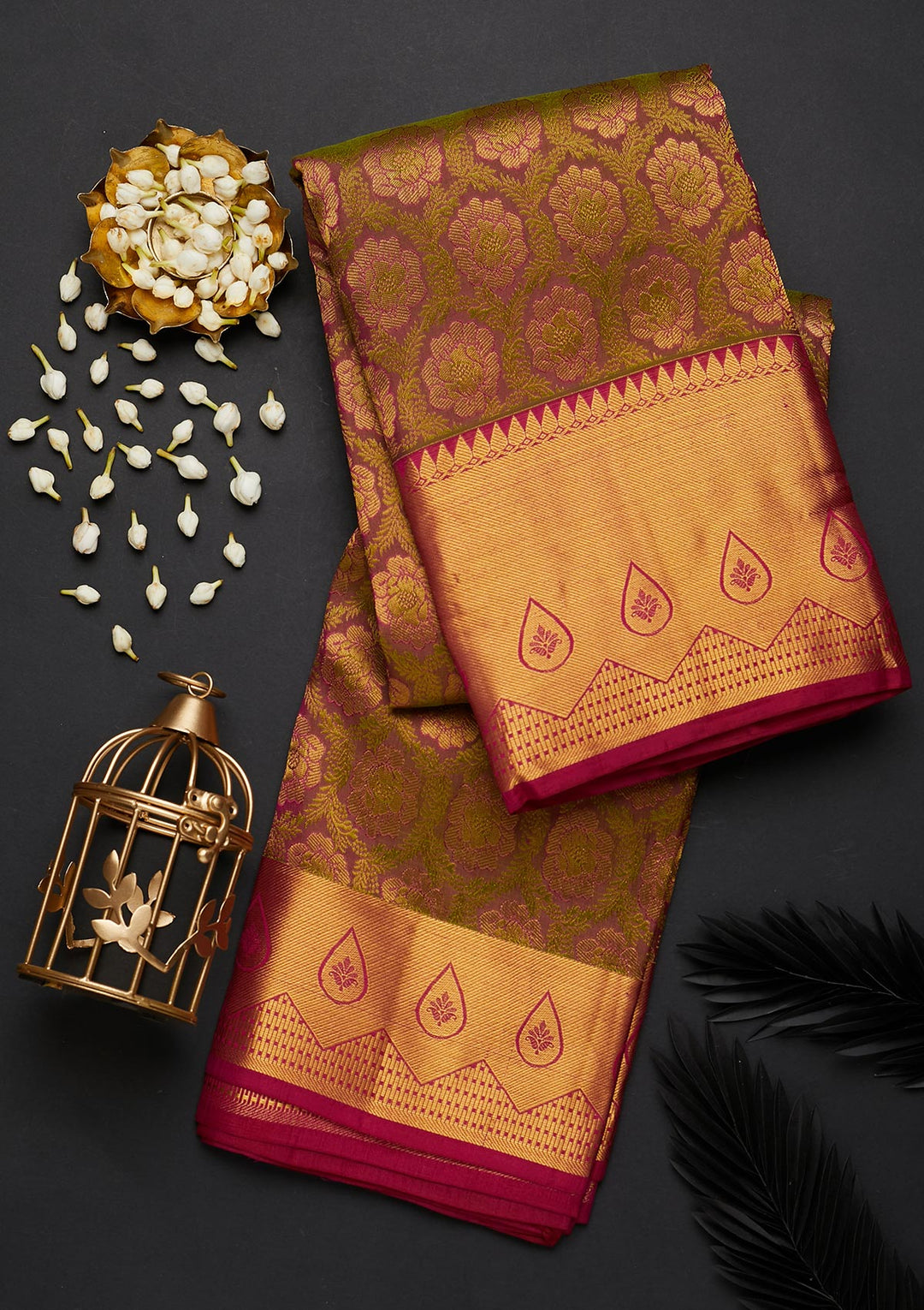 Mehendi Zariwork Pure Silk Designer Saree - Koskii