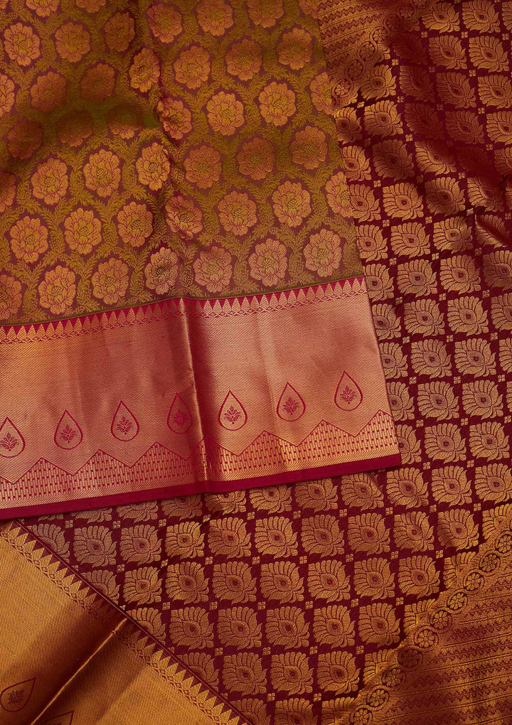 Mehendi Zariwork Pure Silk Designer Saree - Koskii