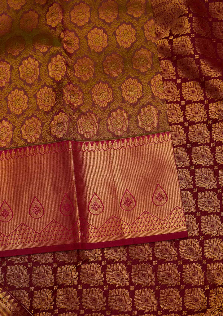 Mehendi Zariwork Pure Silk Designer Saree - Koskii