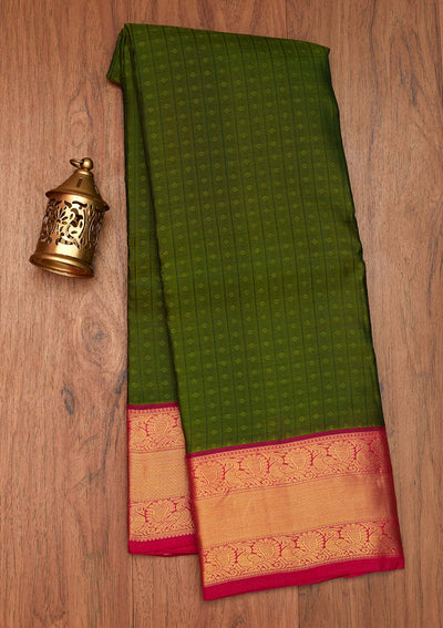 Mehendi Zariwork Pure Silk Saree- Koskii