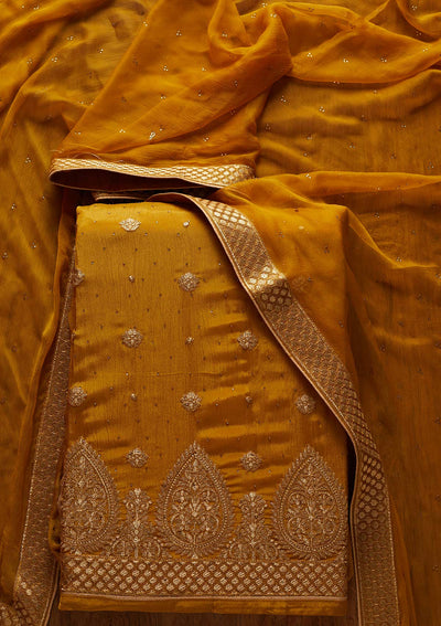 Mehendi Zariwork Semi Crepe Designer Unstitched Salwar Suit - koskii