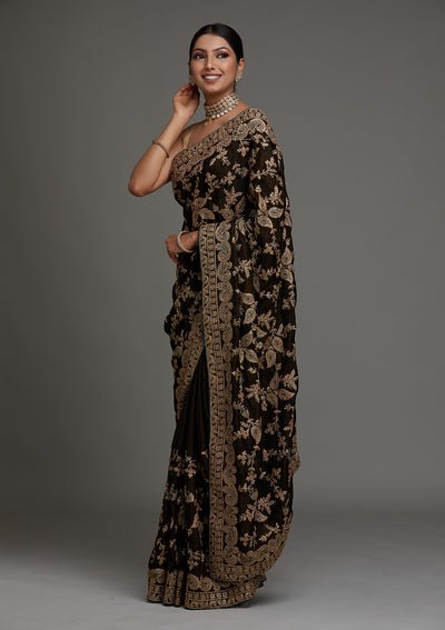 Mehendi Zariwork Semi Crepe Saree - Koskii