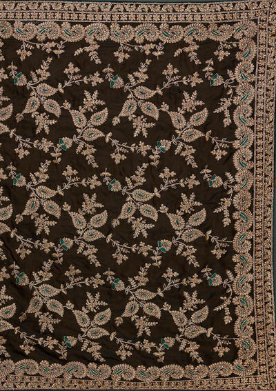 Mehendi Zariwork Semi Crepe Saree - Koskii