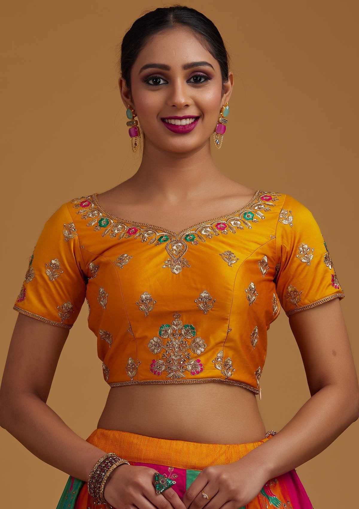 Multi Stonework Banarasi Designer Semi-Stitched Lehenga - koskii