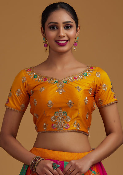Multi Stonework Banarasi Designer Semi-Stitched Lehenga - koskii