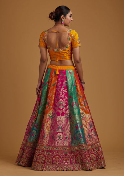 Multi Stonework Banarasi Designer Semi-Stitched Lehenga - koskii