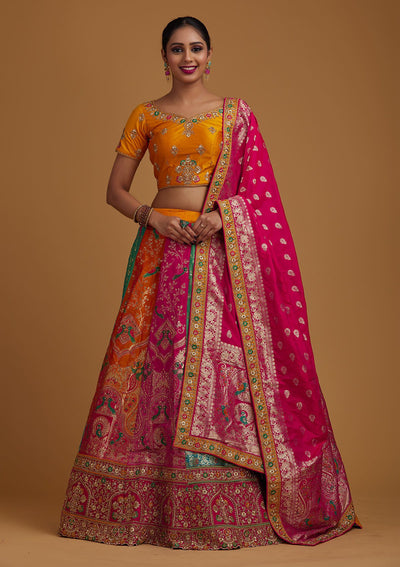 Multi Stonework Banarasi Designer Semi-Stitched Lehenga - koskii