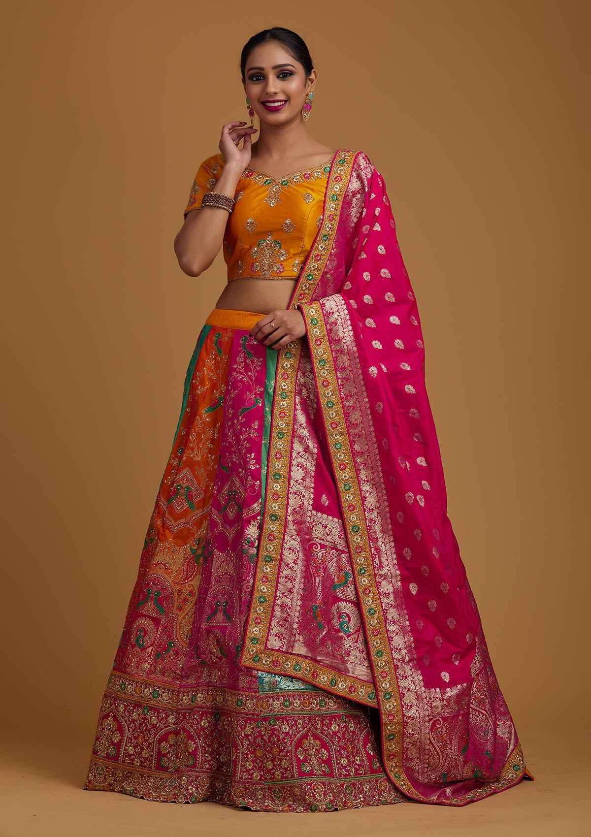 Multi Stonework Banarasi Designer Semi-Stitched Lehenga - koskii