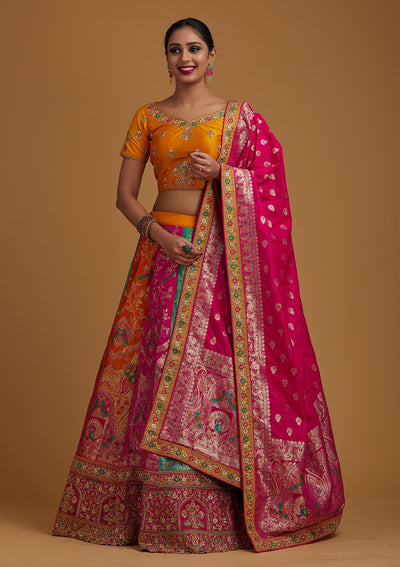 Multi Stonework Banarasi Designer Semi-Stitched Lehenga - koskii