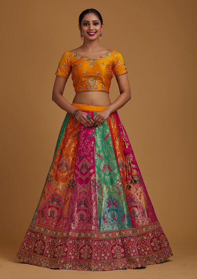 Multi Stonework Banarasi Designer Semi-Stitched Lehenga - koskii