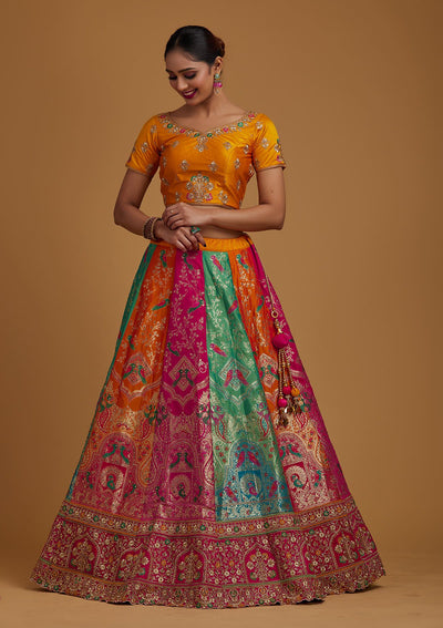 Multi Stonework Banarasi Designer Semi-Stitched Lehenga - koskii