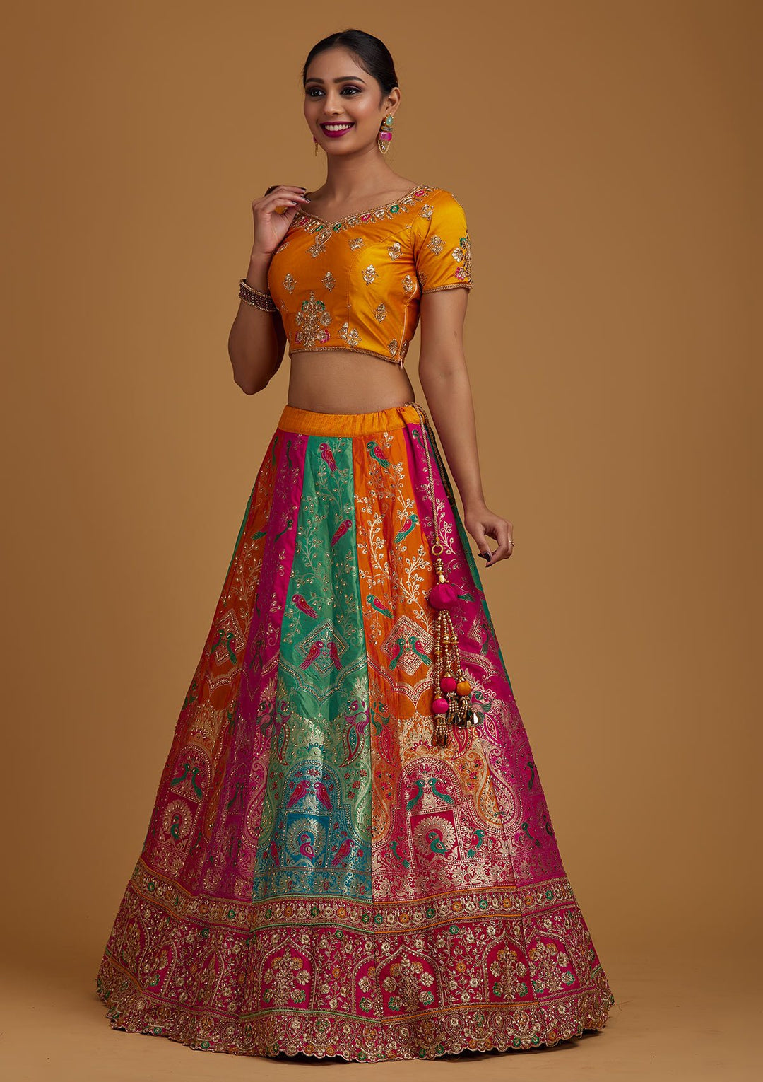 Multi Stonework Banarasi Designer Semi-Stitched Lehenga - koskii