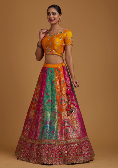 Multi Stonework Banarasi Designer Semi-Stitched Lehenga - koskii