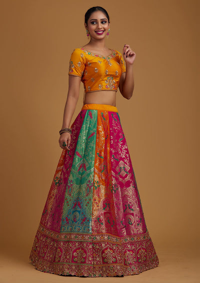 Multi Stonework Banarasi Designer Semi-Stitched Lehenga - koskii
