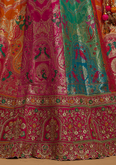 Multi Stonework Banarasi Designer Semi-Stitched Lehenga - koskii