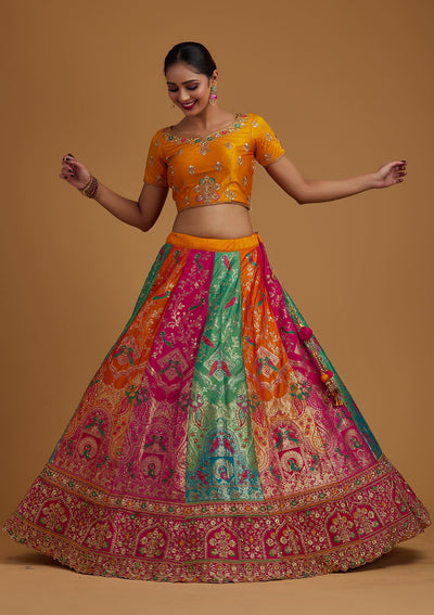 Multi Stonework Banarasi Designer Semi-Stitched Lehenga - koskii