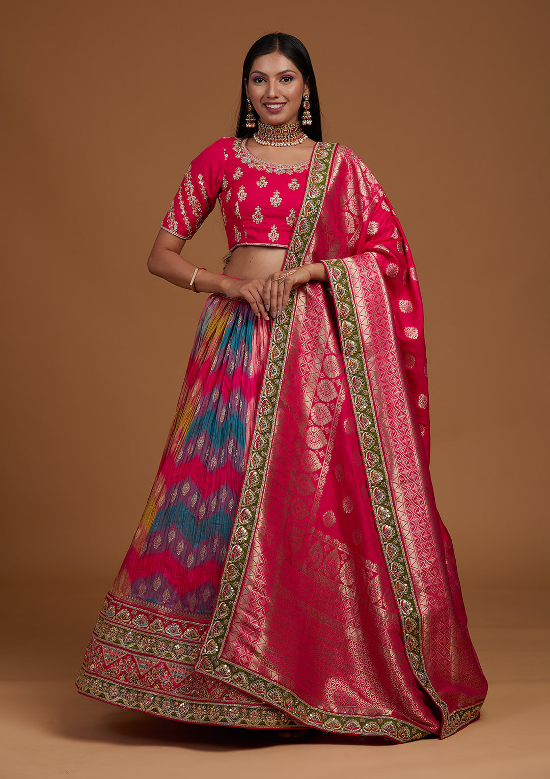 Multi Zariwork Raw Silk Designer Lehenga-Koskii