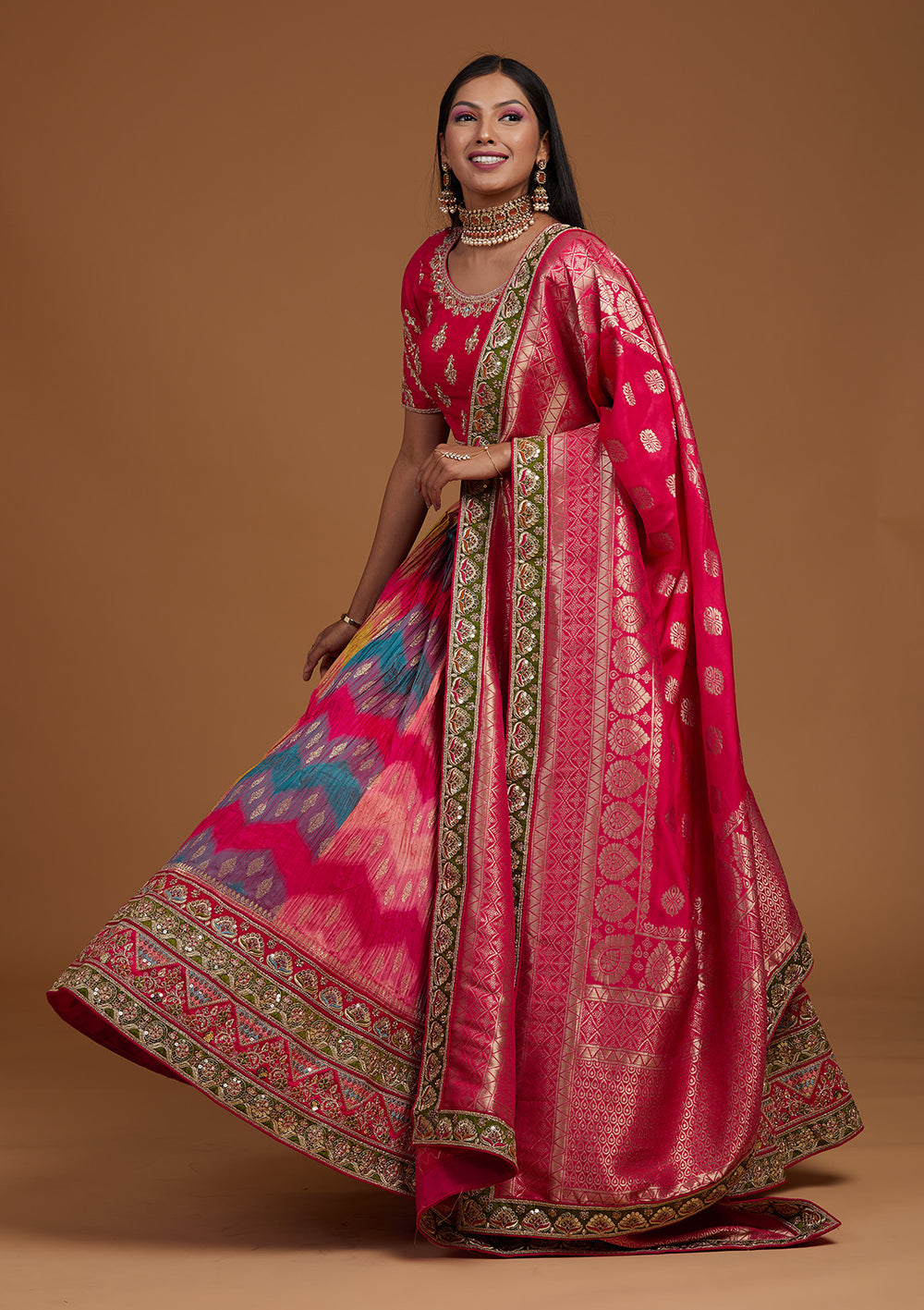 Multi Zariwork Raw Silk Designer Lehenga-Koskii
