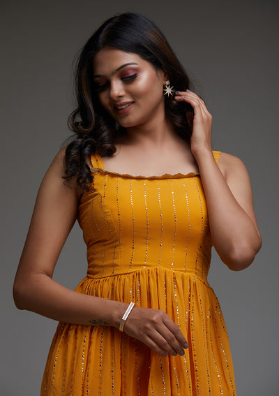 Mustard Badla Print Georgette Designer Salwar Suit - Koskii