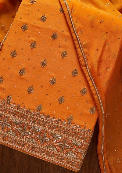 Mustard Badla Semi Crepe Designer Unstitched Salwar Suit - koskii