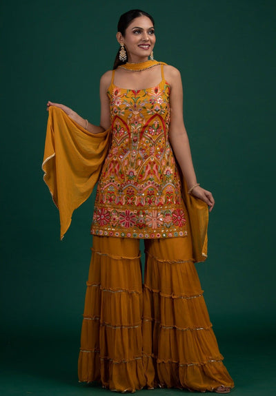 Mustard Chikankari Georgette Designer Salwar-Suit - Koskii