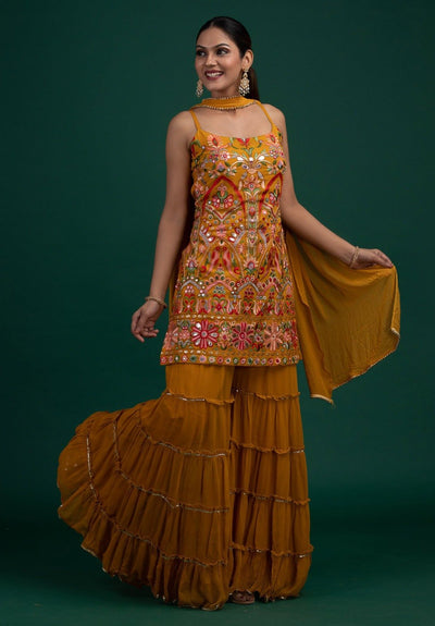 Mustard Chikankari Georgette Designer Salwar-Suit - Koskii