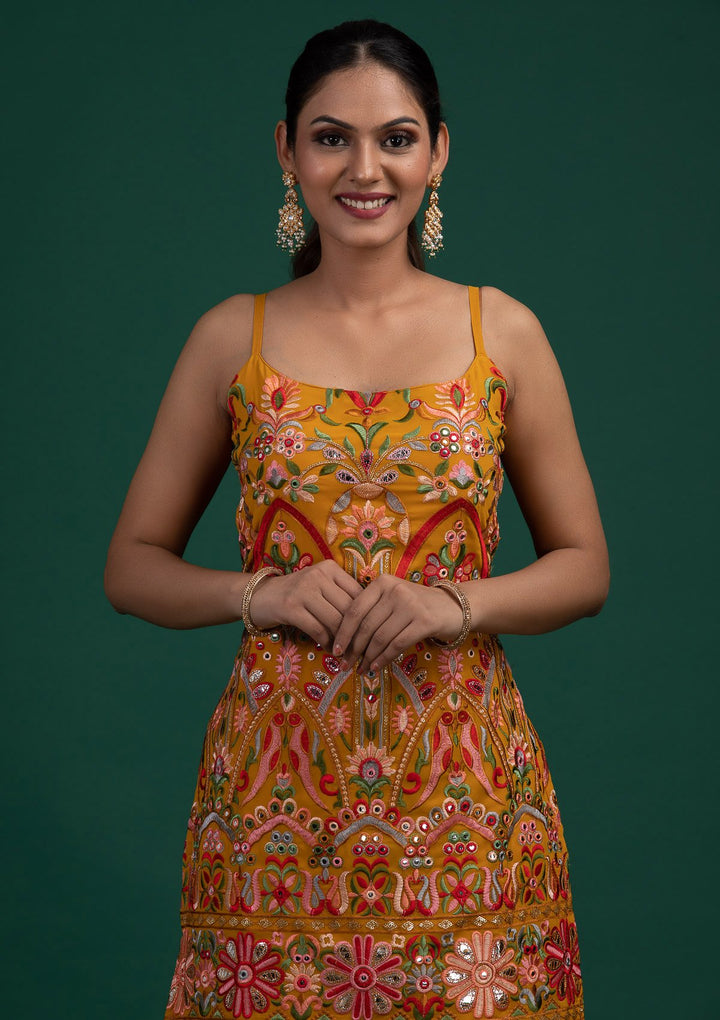 Mustard Chikankari Georgette Designer Salwar-Suit - Koskii