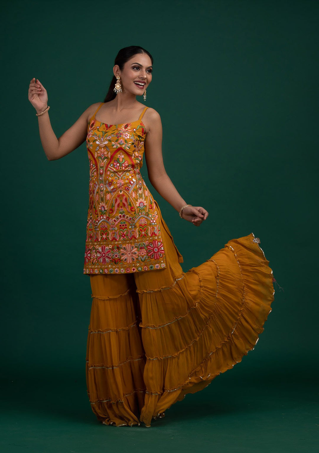 Mustard Chikankari Georgette Designer Salwar-Suit - Koskii