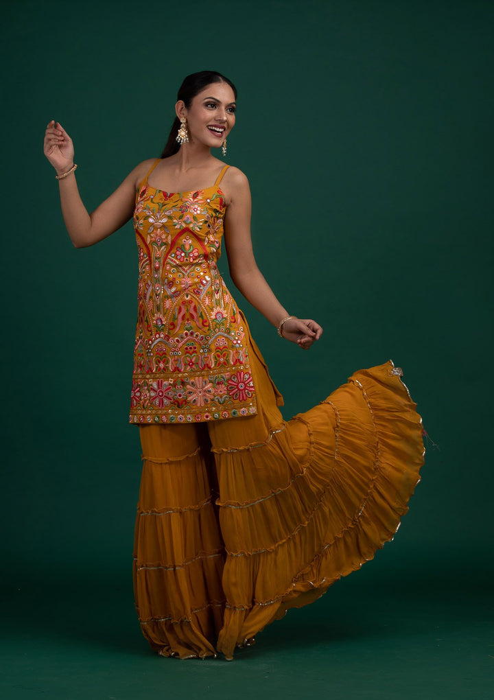 Mustard Chikankari Georgette Designer Salwar-Suit - Koskii