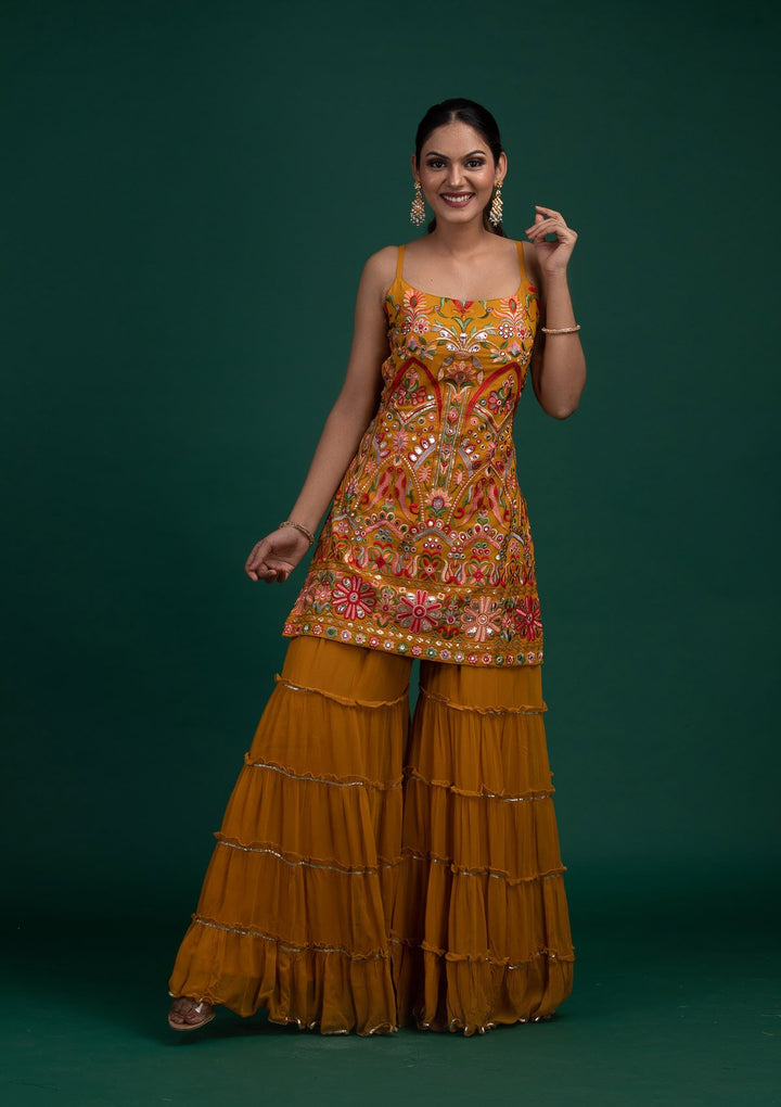Mustard Chikankari Georgette Designer Salwar-Suit - Koskii