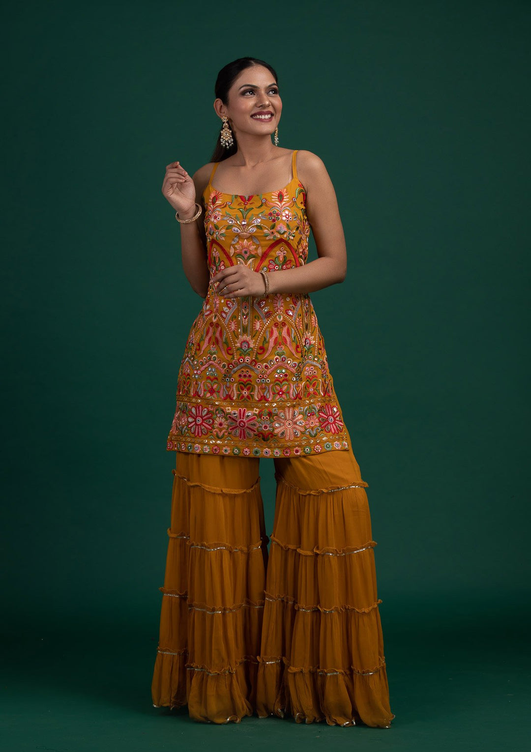 Mustard Chikankari Georgette Designer Salwar-Suit - Koskii