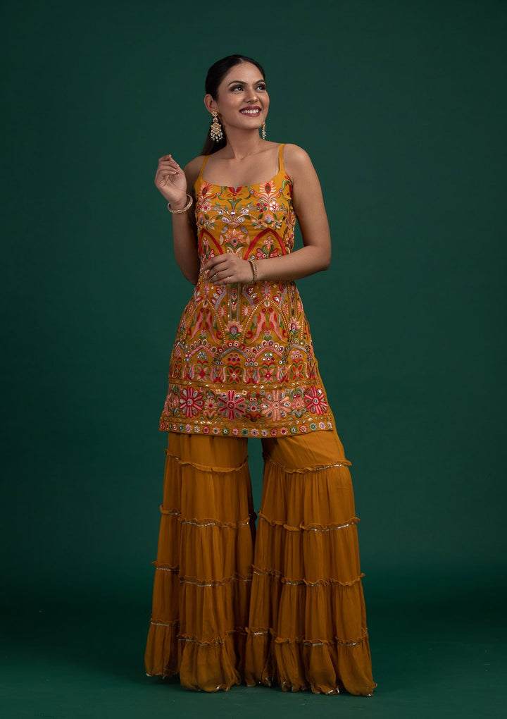 Mustard Chikankari Georgette Designer Salwar-Suit - Koskii