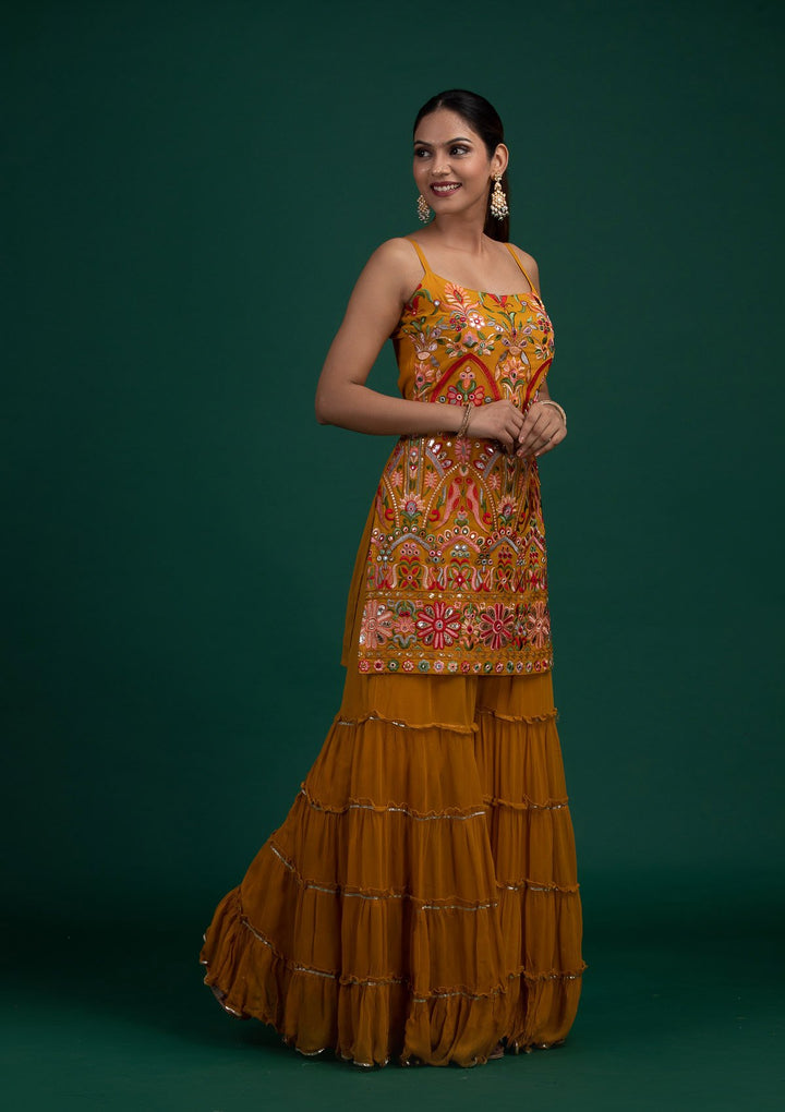 Mustard Chikankari Georgette Designer Salwar-Suit - Koskii