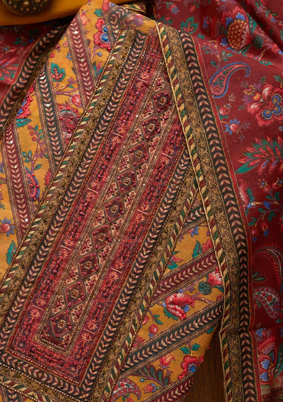 Mustard Cutdana Art Silk Designer Unstitched Salwar Suit - koskii