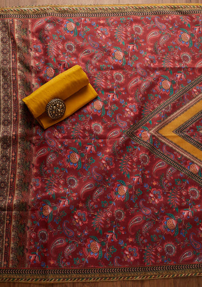 Mustard Cutdana Art Silk Designer Unstitched Salwar Suit - koskii