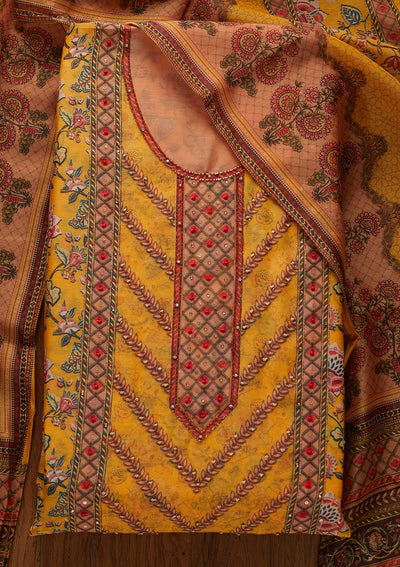 Mustard Cutdana Art Silk Designer Unstitched Salwar Suit - koskii