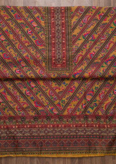 Mustard Cutdana Art Silk Unstitched Salwar Suit-Koskii