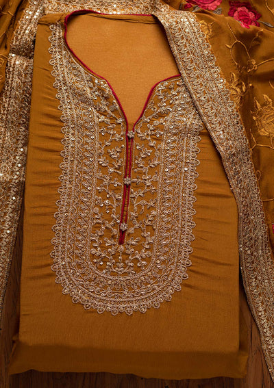Mustard Cutdana Semi Crepe Designer Semi-Stitched Salwar Suit - koskii