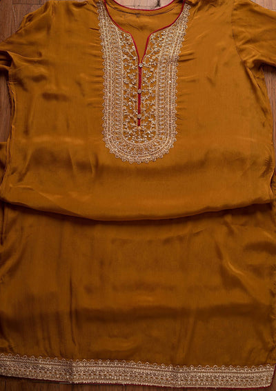 Mustard Cutdana Semi Crepe Designer Semi-Stitched Salwar Suit - koskii
