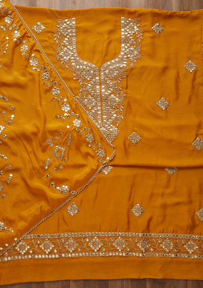 Mustard Gotapatti Semi Crepe  Unstitched Salwar Suit - Koskii